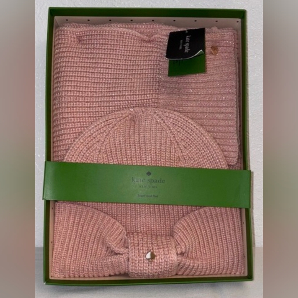 Kate Spade Rose Pink Knit Scarf and Hat Set